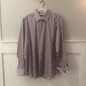Men's Robert Graham Burgundy and White Striped Dress Shirt